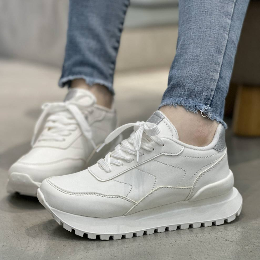 Tenis para mujer blanco x plateado D860
