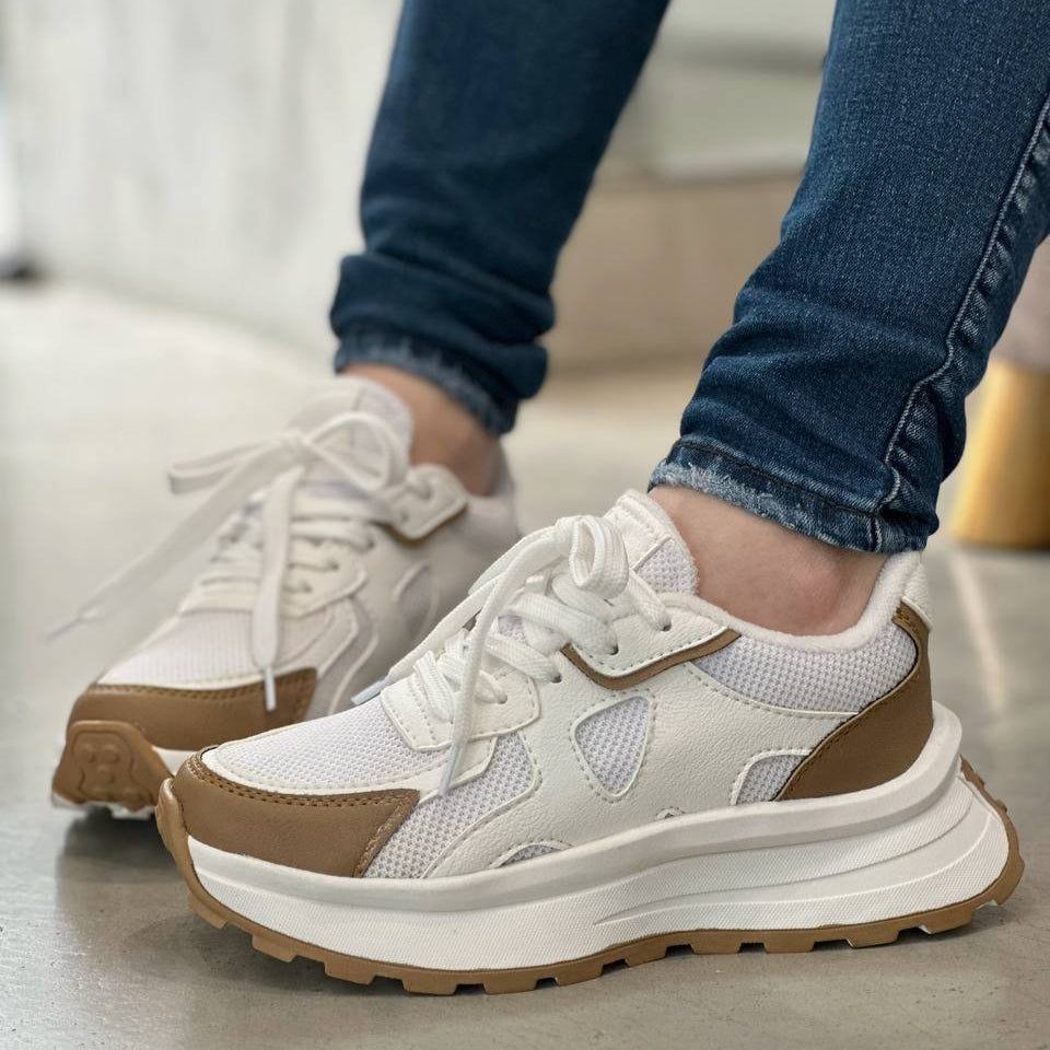Tenis de moda para mujer D859 Blanco x Amareto