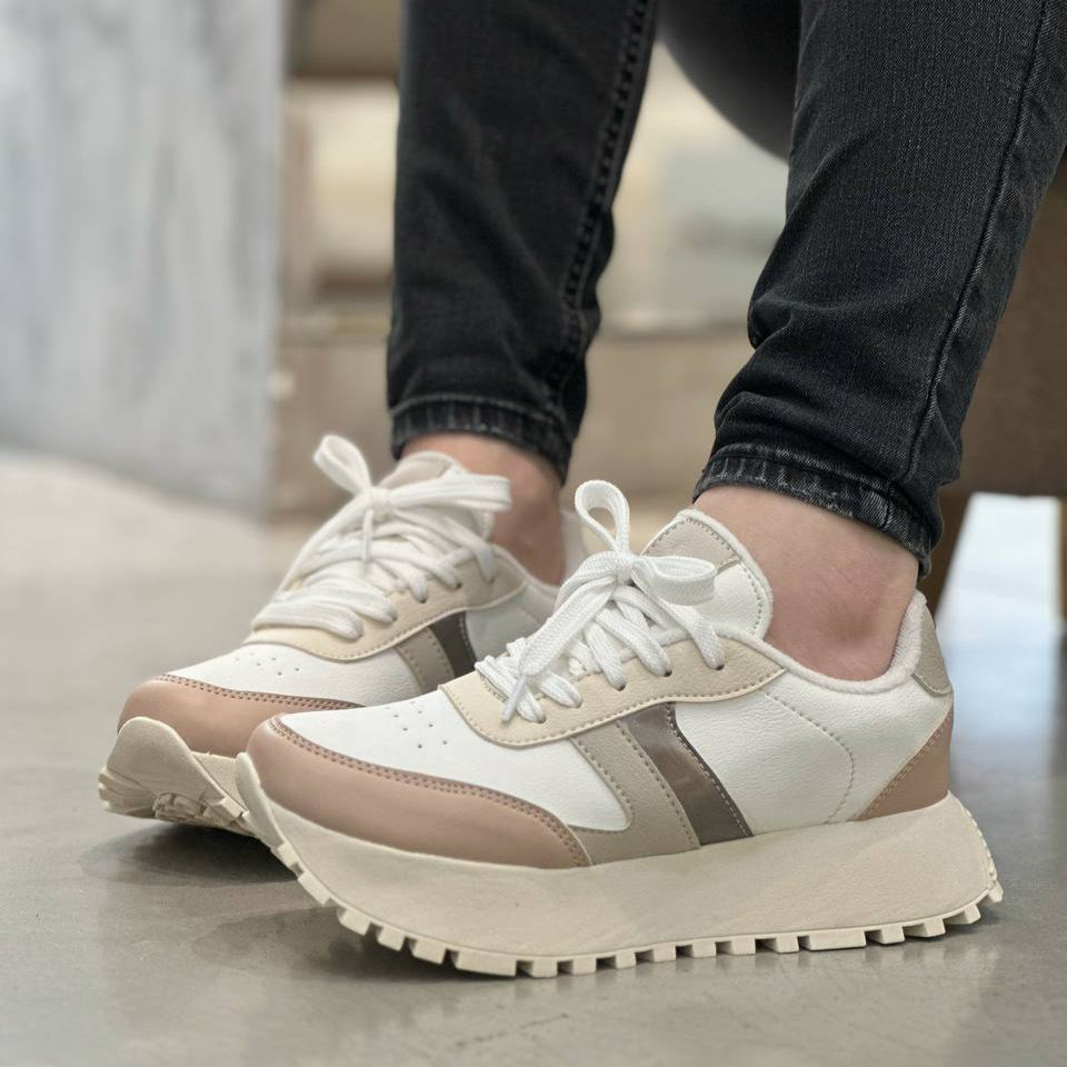 Tenis de moda para mujer D870 blanco x nude