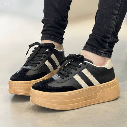 Tenis Negros suela alta 5cm para mujer D865
