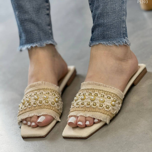 Sandalia plana P1393 Beige