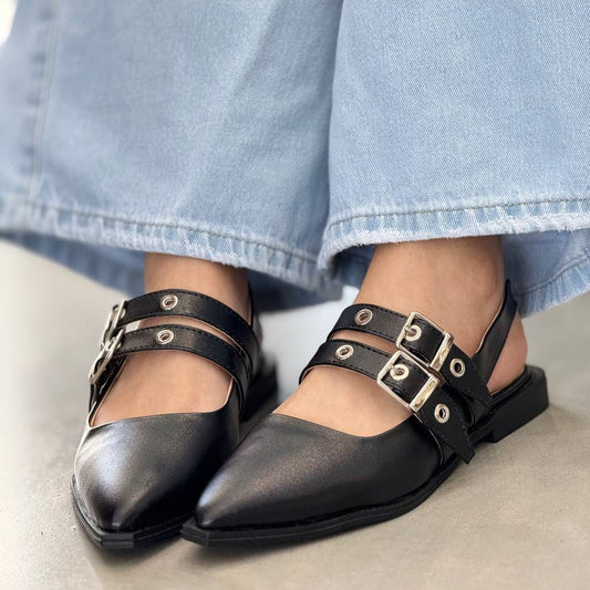 Baletas negras doble buckle VL14